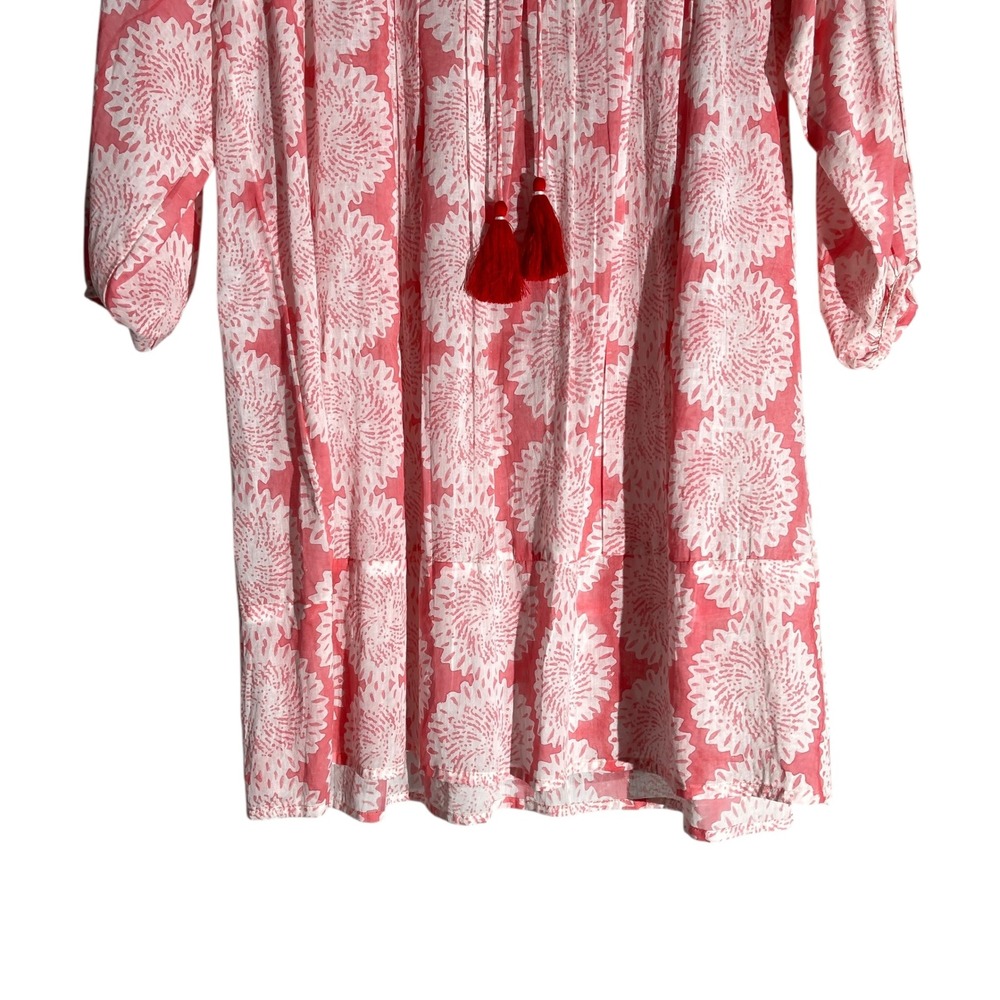 Ro's Garden Floral Pullover Tassel Bohemian Midi Dress Balloon Sleeve Small Pink - Picture 9 of 10